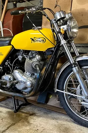 1970 yellow Norton 750 (also known as a 750 Norton Commando)